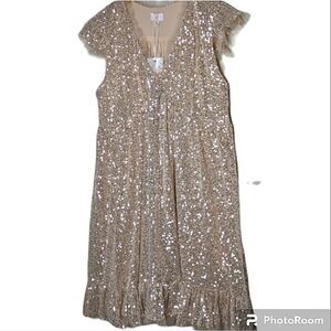 M by MNK Blush Sequined Cap Sleeve Babydoll Cocktail Mini Dress size L